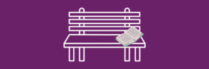 Illustration of a bench and an open book.