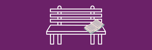 Illustration of a bench and an open book.